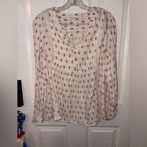 Lucky Brand Cream Blouse with Red Pattern